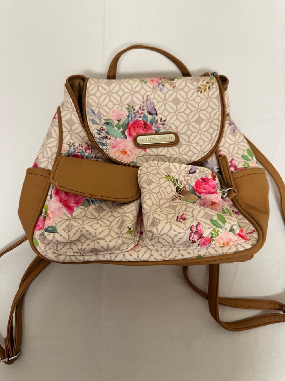 Rosetti Backpack in Cream with Purple, Pink & Orange Floral Print